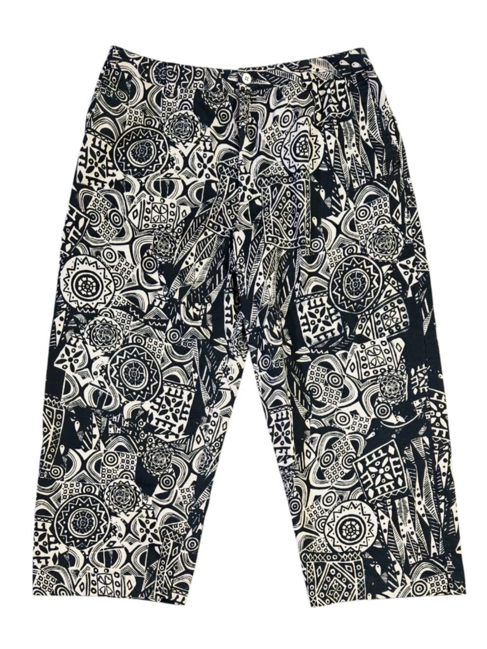 Vintage Chico's Design Black Tan Abstract Geometric Crop Pant Boho Exotic Tribal